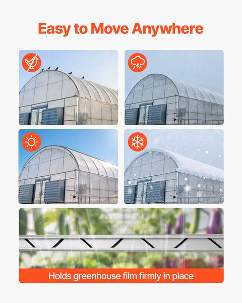 Heavy Duty Greenhouse Wiggle Wire Bundle With Lock Channels And Rustproof Aluminum Clips For No Sweat Poly Film Securing and Dang Tough Shade Cloth Fastening Done Right, showcasing flexibility in varying weather.
