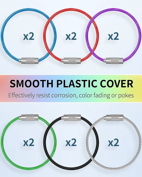 4 Inch Wire Keychain Cable 12 Pack In 6 Assorted Colors Heavy Duty Connectable Loop For Outdoor Hiking Travel Rugged Stainless Steel Key Ring Holder For Everyday Carry And Luggage Tag Keeper