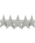 Country Rustic Barn Star Set Of 6 Metal Wall And Door Decor Five And A Half Inch Primitive Whitewash Grey Finish, stars arranged in a row