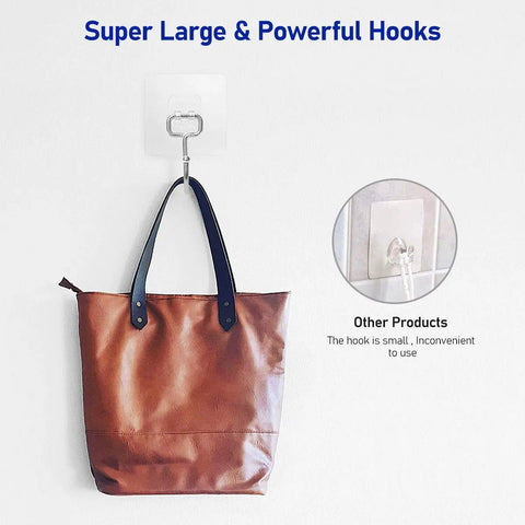 Heavy Duty Adhesive Hooks 22 Lb Max Waterproof Rustproof Stainless Steel Wall Hangers 8 Pack holding leather bag