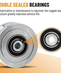 Close-up of double sealed bearings on 4 Inch V Groove Slide Gate Wheel With Welded Bracket Box, designed for durability and rust resistance.