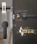 Smart Lever Door Lock With Fingerprint And Keyless Entry, Tuya App Control, Bluetooth Touchscreen with dimensions shown