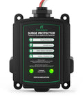 Front view of 36,000 Amp Whole House Surge Protector For 120/240V, black compact design with status indicators, indoor/outdoor use