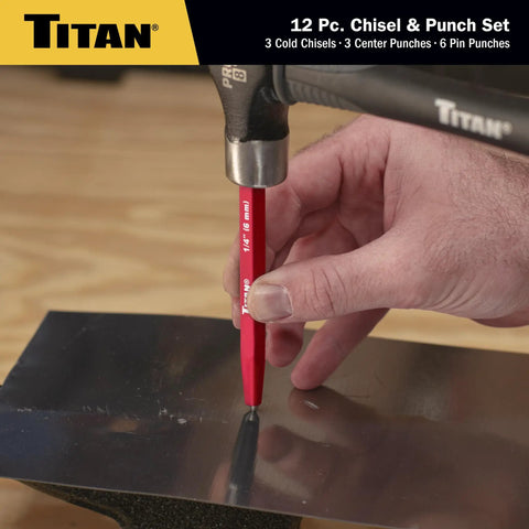 Using 12-Piece Chisel And Punch Set Pro Grade Heavy Duty Tools With Cold Chisels Center Punches And Pin Punches One-Piece Forged