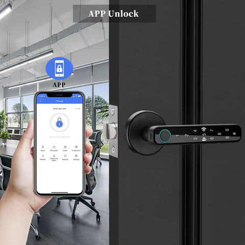 Biometric Keyless Entry Lock With Passcode And Remote Code Sharing For Home And Short Term Rentals, Five Ways To Unlock