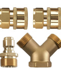 Two Gun Pressure Washer Splitter Tee, Three Eighth Inch Brass Quick Connect Fitting components for dual gun system