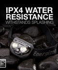 Ultra Bright LED Headlamp For Outdoors And Running, IPX4 Water Resistant, on wet rocks showcasing water resistance feature.