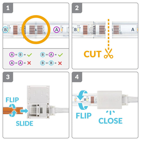 6-Pin To Cut-End Connector For Hue Solo Lightstrip Micro 6-Pin V4 White 4 Pack installation steps diagram