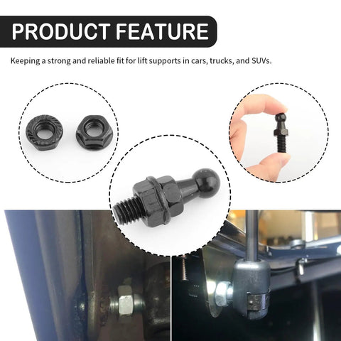 Set Of 4 Ball Studs For Gas Struts With Hardware Nuts, 5 Sixteen By 18 Thread, Three Fifths Inch Long Shank, 10mm Ball Head
