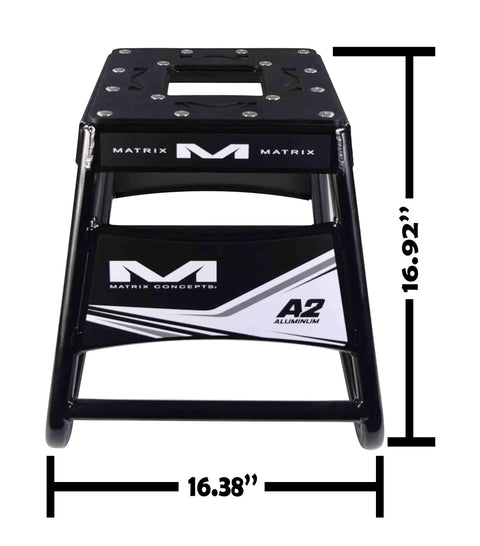 A2 Motocross Aluminum Dirt Bike MX Stand With Limited Edition 25 Piece Sticker Kit Black, front view, black