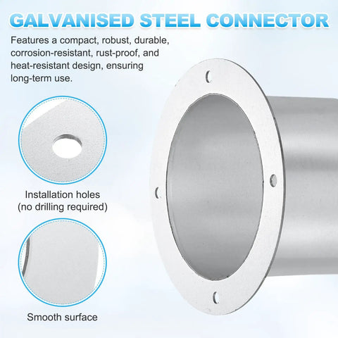 Heavy Duty Duct Connector Flange 5.2 Inch Silver Galvanized Steel Round Dust Collection Fittings for Dryer Vent Exhaust Pipe Hose