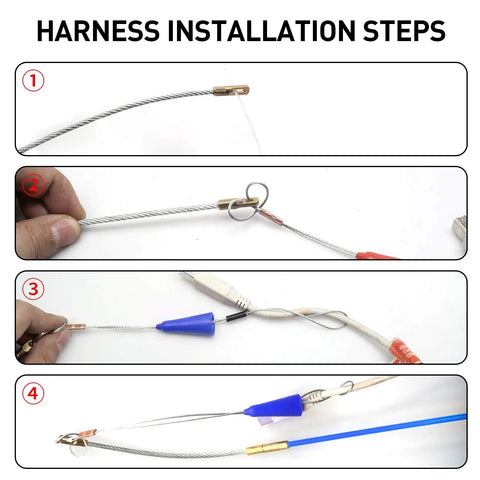 Installation steps for Badass Heavy Duty 50 Foot Fiberglass Cable Wire Fish Rod Pull Kit with connectors.