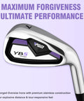 Close-up of iron from Women’s 12 Piece Complete Golf Club Set For Beginners Right Handed with 460cc Oversized Driver shown on purple background.
