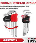 Folding design of 18 Piece Allen Wrench Set With Ball End For Bike, Furniture, And Electrical Repairs, SAE And Metric Hex Keys.