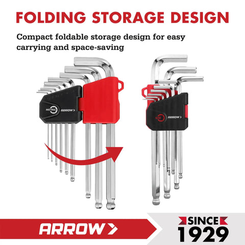 Folding design of 18 Piece Allen Wrench Set With Ball End For Bike, Furniture, And Electrical Repairs, SAE And Metric Hex Keys.