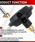 Side view of 4WD vacuum actuator with black plastic housing and brass shaft.