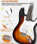 Sunburst Beginner Electric Guitar Kit 39 Inch Full Size HSS Pickup With 10W Amp Bundle Includes Gig Bag Tuner Capo Strap