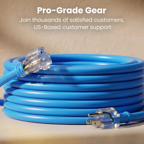 Tough As Nails Heavy Duty 100 Ft Outdoor Extension Cord 12/3 Gauge SJEOW 12 AWG 3 Prong Power Cable With Lighted End Waterproof For Tools Lawn Garden Blue