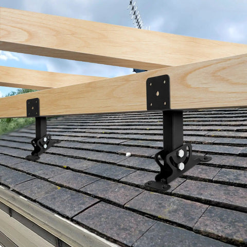 Adjustable Roof Riser Brackets Kit for Pergola Beams and Three And A Half Inch Wood Posts Beefy Heavy Duty Black Mount Brackets 3 Piece Set For Easy Vertical Or Horizontal Installation And Sturdy Outdoor Support