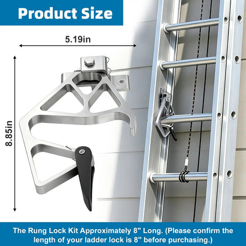 Aluminum Extension Ladder Lock Kit Fits 24 Ft 28 Ft 32 Ft Rung Ladders 250 Lb Capacity D1200 D1300 Series Safe Durable Heavy Duty Upgrade With Easy Install, 8 in rung lock size