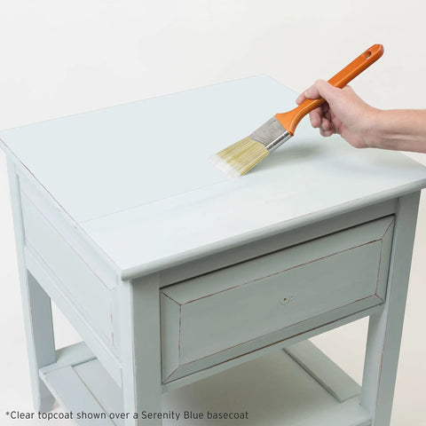 Applying Chalked Ultra Matte Interior Paint 30 Oz Kit With Matte Clear Topcoat Low Odor Soap And Water Clean Up on table