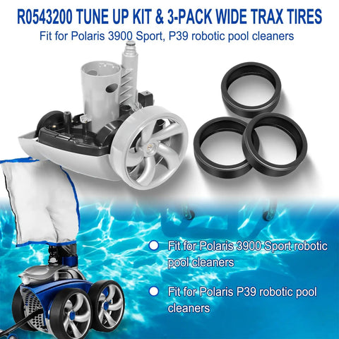 Tune Up Rebuild Kit With Gearbox Assembly And 3 Pack Wide Trax Tires For Polaris 3900 Sport P39 Robotic Pool Cleaner Replacement