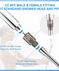 Shower head shut-off valve with lever, 304 stainless steel, 1/2-inch NPT threads connects to shower hose