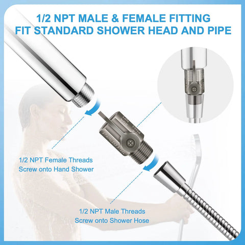 Shower head shut-off valve with lever, 304 stainless steel, 1/2-inch NPT threads connects to shower hose