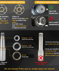 Measuring guide for Sweet Heavy Duty 2 Pack Boat Trailer Idler Hub Kit 3500 Lbs, spindle specifications and bolt patterns.