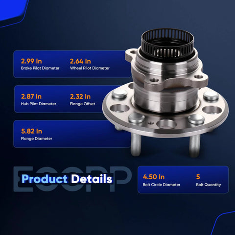 Rear Wheel Hub And Bearing Assembly 512340 Fit For Hyundai Elantra 2007 2012 With ABS 5 Lug 2 Pack Drop In Replacement OE Quality Direct Fit No Modifications Needed with dimensions shown