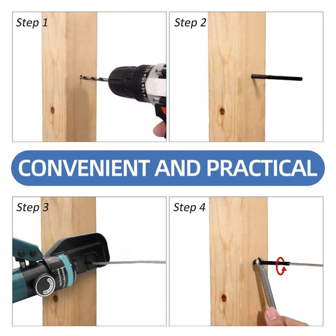 Installation steps of Four Pack Premium Stainless Steel Cable Railing Hardware Kit Featuring Threaded Wire Rope Terminals.