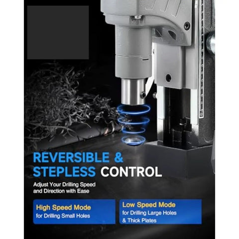 Portable Magnetic Drill Press For Metal with stepless speed control for precision drilling on various materials.