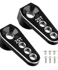 25T 6mm Aluminum Servo Horn For TRX-4M 1/18 RC Crawler High Torque Micro Servo Steering Arm Upgrade CNC Machined 6061-T6 Aluminum Fits Stock Servo 2 Pack, black pair with screws