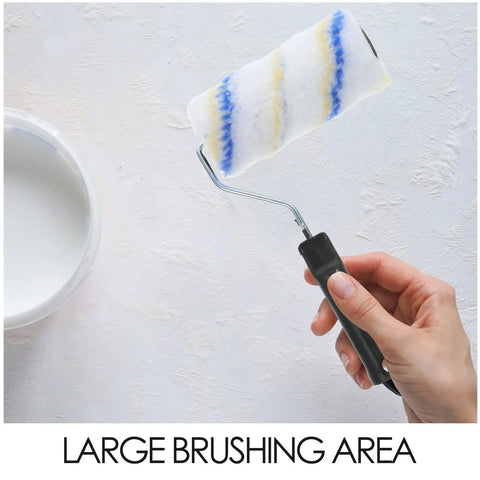 Top Shelf Three Piece Paint Roller Brush Set With Comfort Grip Handle And Ultra Soft Protective Bristles For Slick Wall Coverage and Zero Fuss, showcasing large roller.