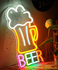 Colorful Beer Mug Neon Sign Led Neon Light For Wall Decor USB Powered 16.5 By 10.1 Inch glowing in indoor setting
