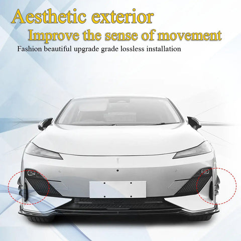Front view of car with Universal Car Spoiler Canards Kit Front Bumper Lip Splitter Set Of Six Soft PVC Exterior Diffusers