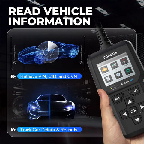 AL400 OBD2 Scanner For Cars And Light Trucks, Full OBDII Code Reader Display Next to Vehicle Information Screen