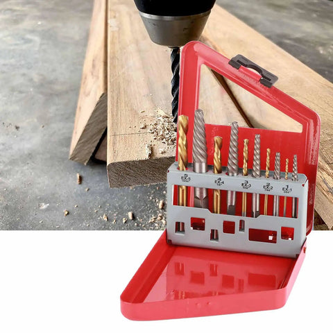 Top Tier 10-Piece Drill Bit Screw Extractor Set Made From Heavy Duty Alloy Steel Left Hand Extractor Kit For Removing Broken Stuck Screws In Garage Shop And Heavy Equipment Jobs That Are Totally Worth The Hype. 10pc alloy steel set with labeled 5/64 to 19/64 drill bits in red case