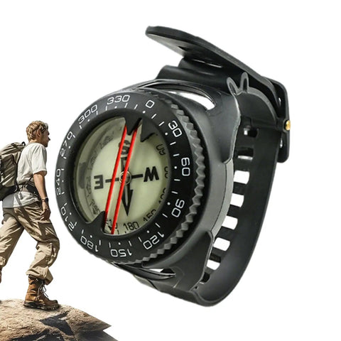 Waterproof Luminous Compass For Hiking And Camping With Precise Navigation And All Weather Durability, close-up view with secure strap