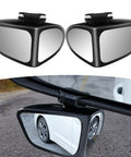Badass Dual Wing Blind Spot Mirrors For Tesla Cybertruck 2023 with sharp glass lenses and secure mounting clip for enhanced visibility.