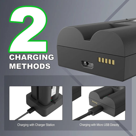 Heavy Duty Rechargeable Battery For Ring Doorbell Camera 2 Pack 7200mAh showing two charging methods details.