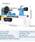 Compact Benchtop Wood Lathe 8x12 Inch Bed 1/3 HP With Infinitely Variable Speed 750-3200 RPM MT1 Spindle And Tailstock Tapers