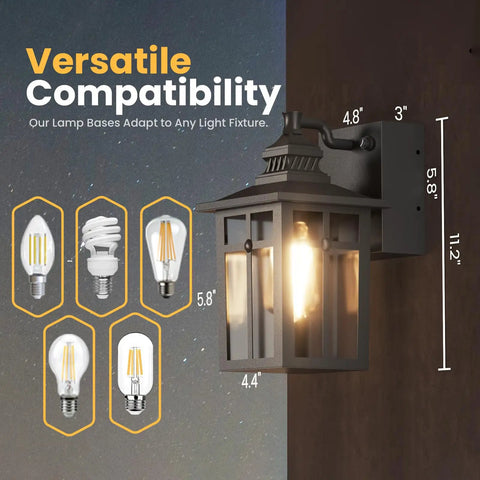 Porch Light Outdoor Dusk To Dawn With Built In GFCI Outlet 2 In 1 Wall Light IP44 Waterproof Anti Rust for patio size details