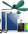 Cool Solar Powered Outdoor Ceiling Fan Light With Battery And Adjustable Thermostat, dual bifacial solar panels