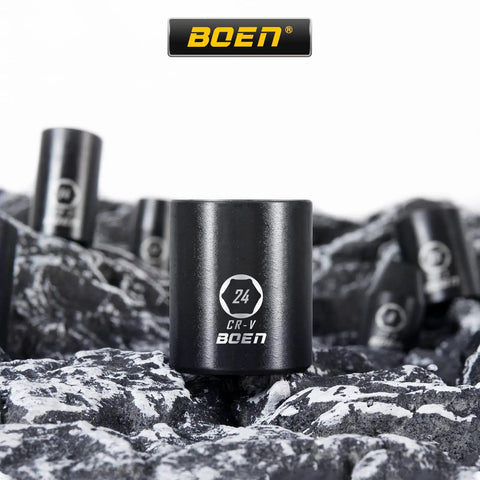 Close-up of the 24mm socket from Half Inch Drive Shallow Impact Socket Set, 17 Piece Metric Range 8mm To 24mm, 6 Point Design, CR V Steel