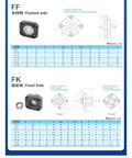 Product diagram for 2 Pack Nut Housing End Support Bearing For Miniature Ball Screw SFK0802 SFK1002 SFK0601, showing specs for FF and FK sides.