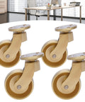 Four Pack Vintage Solid Brass Swivel Caster Wheels Built Tough Heavy Duty Ball Bearing Furniture Casters With Mounting Plates, close-up view.