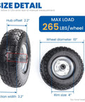 Flat Free 10 Inch Solid Replacement Tire Wheel For Gorilla Cart Hand Truck Garden Cart with Size Details and Max Load