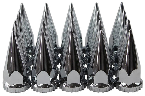 Chrome ABS Plastic 33mm Thread On Spiked Lug Nut Covers For Semi Trucks Pack Of 20 arranged in rows