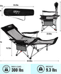 2 In 1 Reclining Camping Chair With Footrest For Adults Folding Lounge Chair With Adjustable Backrest Lightweight Heavy Duty